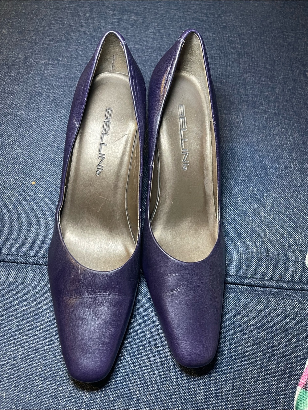 Bellini Deep Purple Leather Square-Toe Pumps